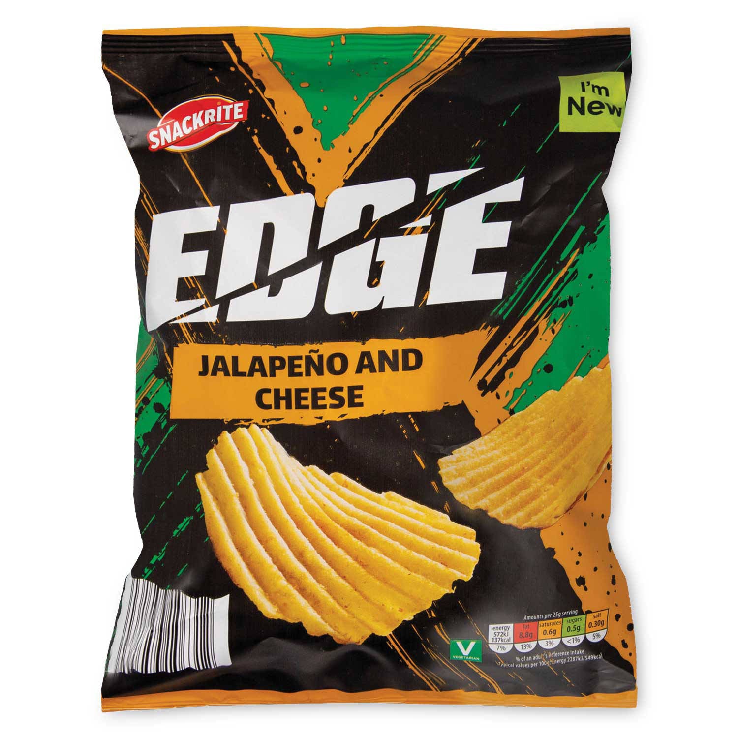 Jalapeño and cheese ridged potato crisps (British brand)