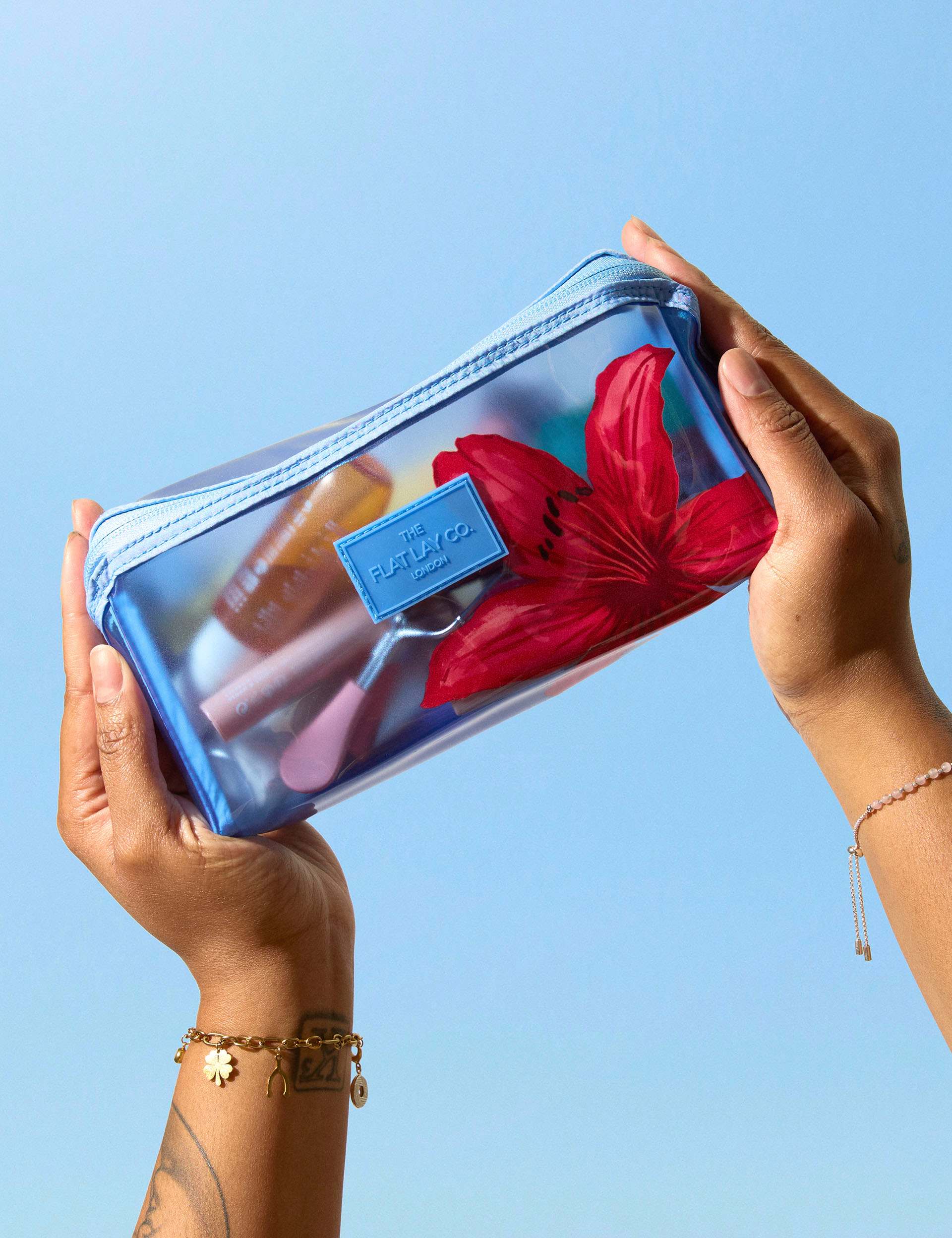 The Flat Lay Co jelly makeup box bag 11x22cm open (British brand)