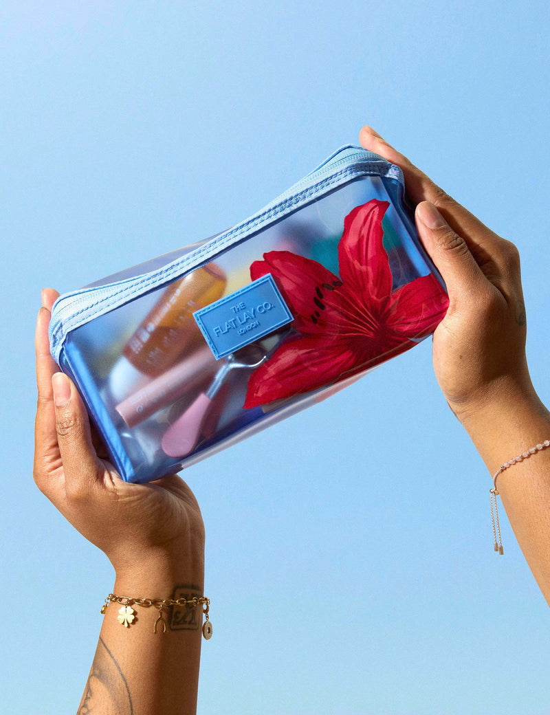The Flat Lay Co jelly makeup box bag 11x22cm open (British brand)