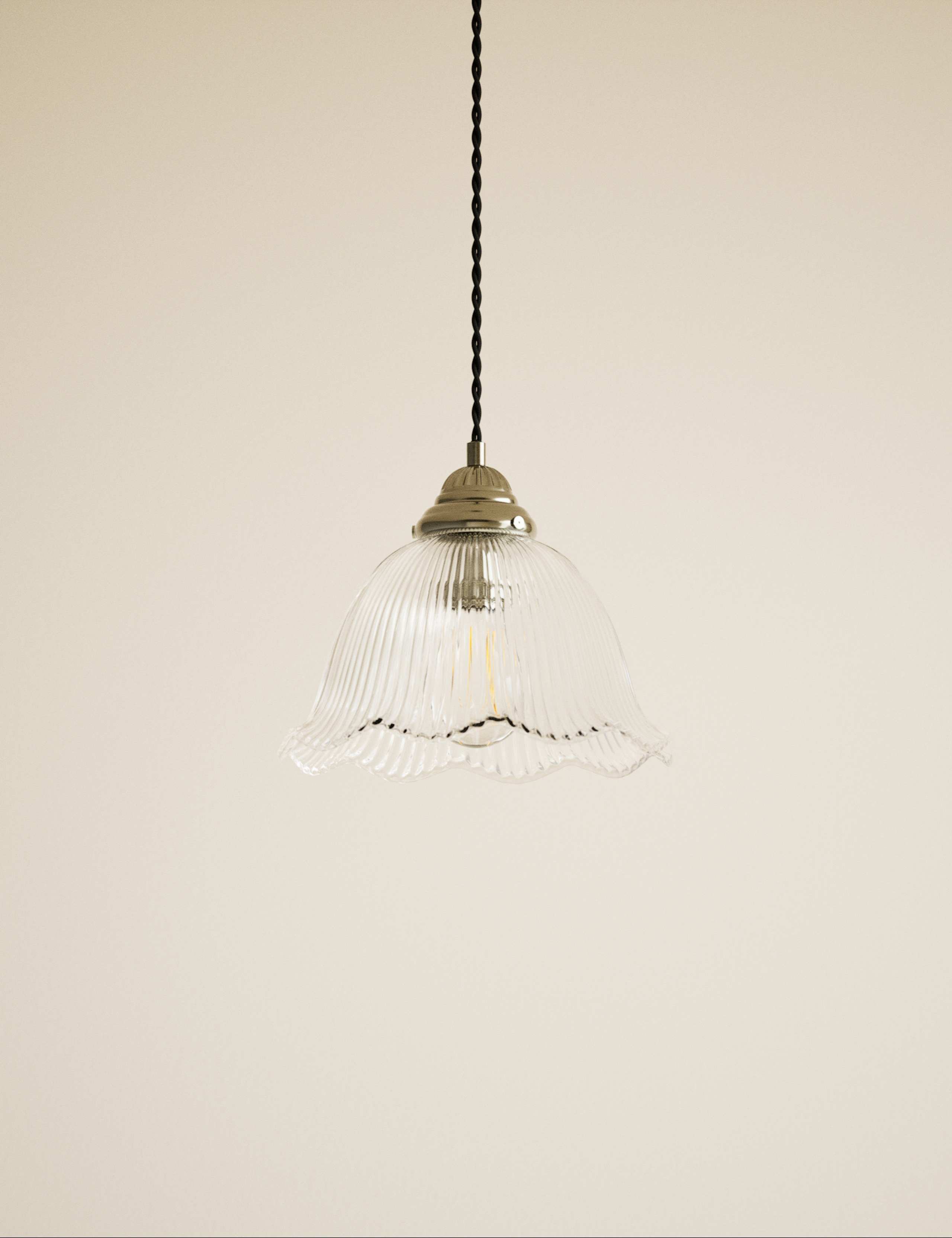 Josephine pendant light with ribbed glass and antique brass - British product