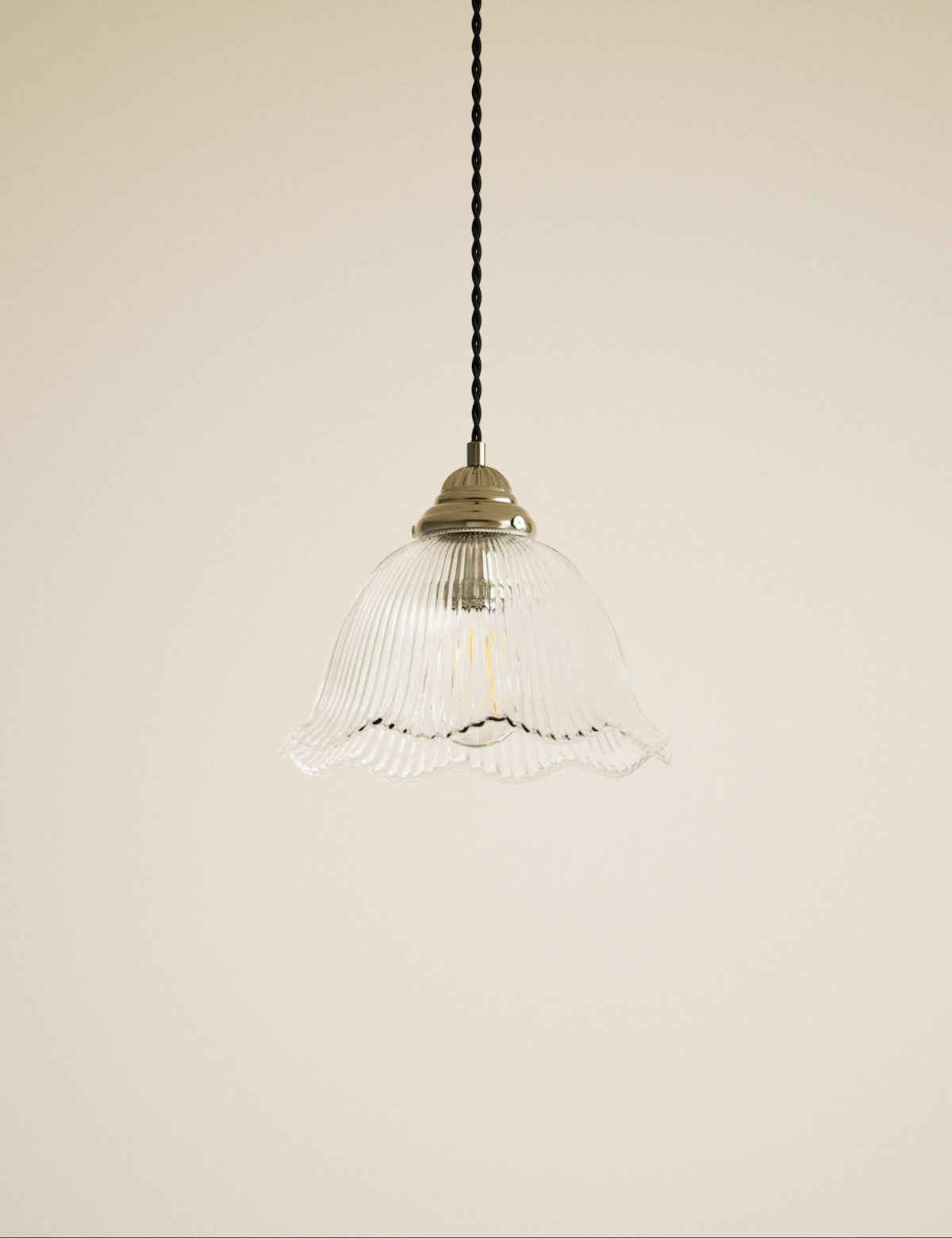Josephine pendant light with ribbed glass and antique brass - British product