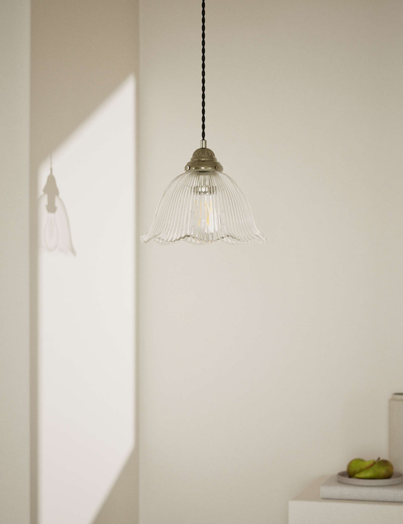 Josephine pendant light with ribbed glass and antique brass - British product