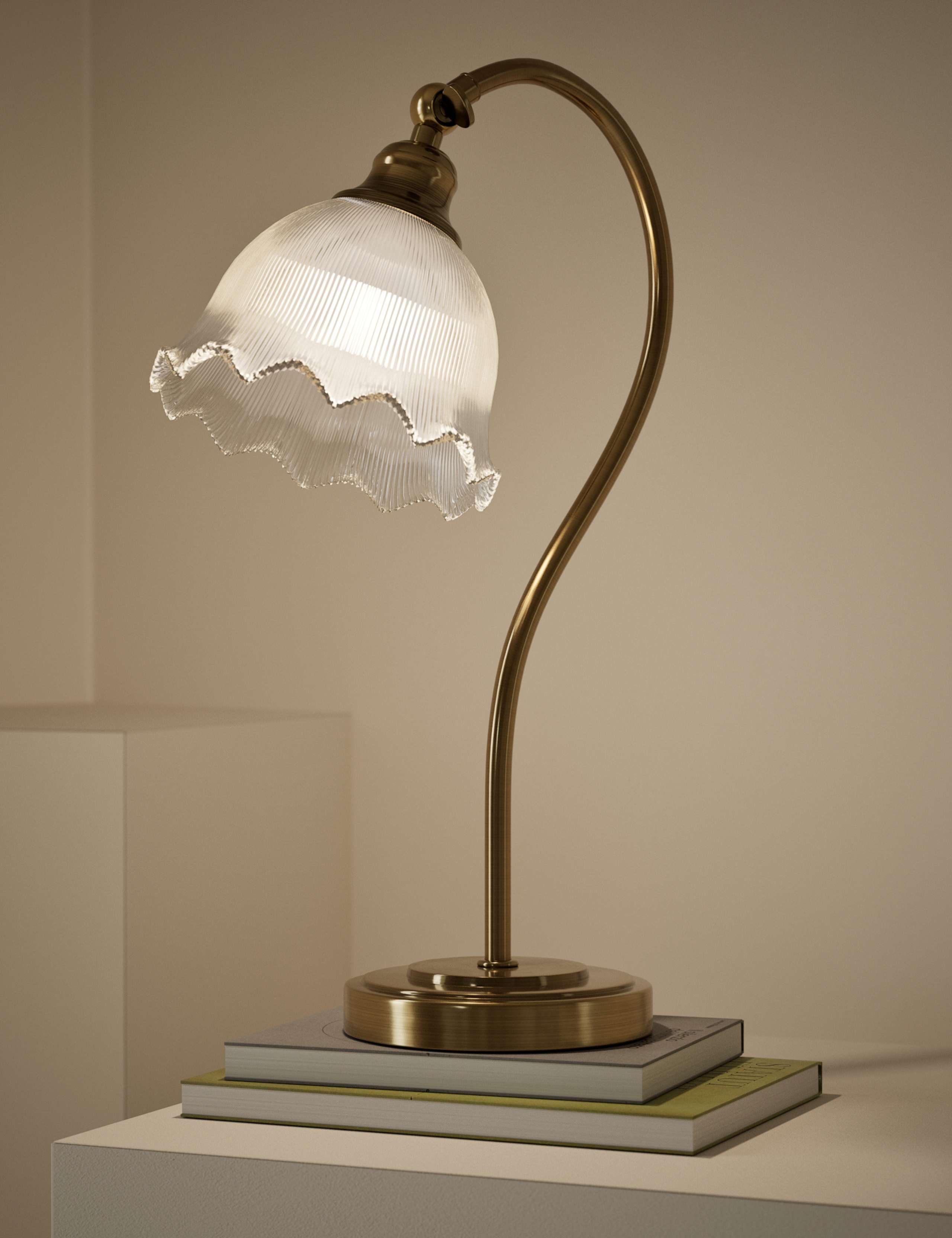 Josephine table lamp antique brass finish glass shade, UK version
