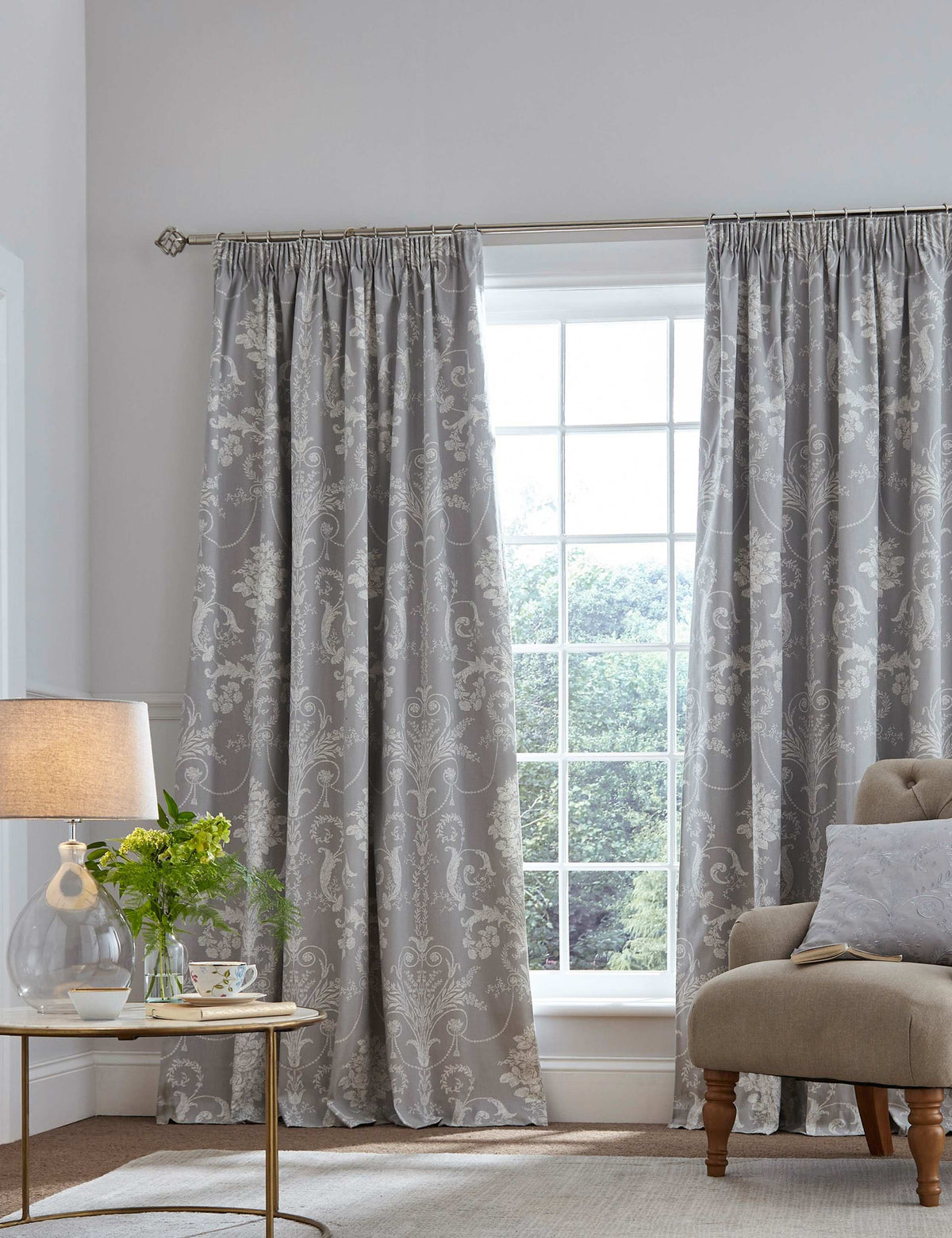 Laura Ashley Josette pure cotton pencil pleat blackout curtains, UK version