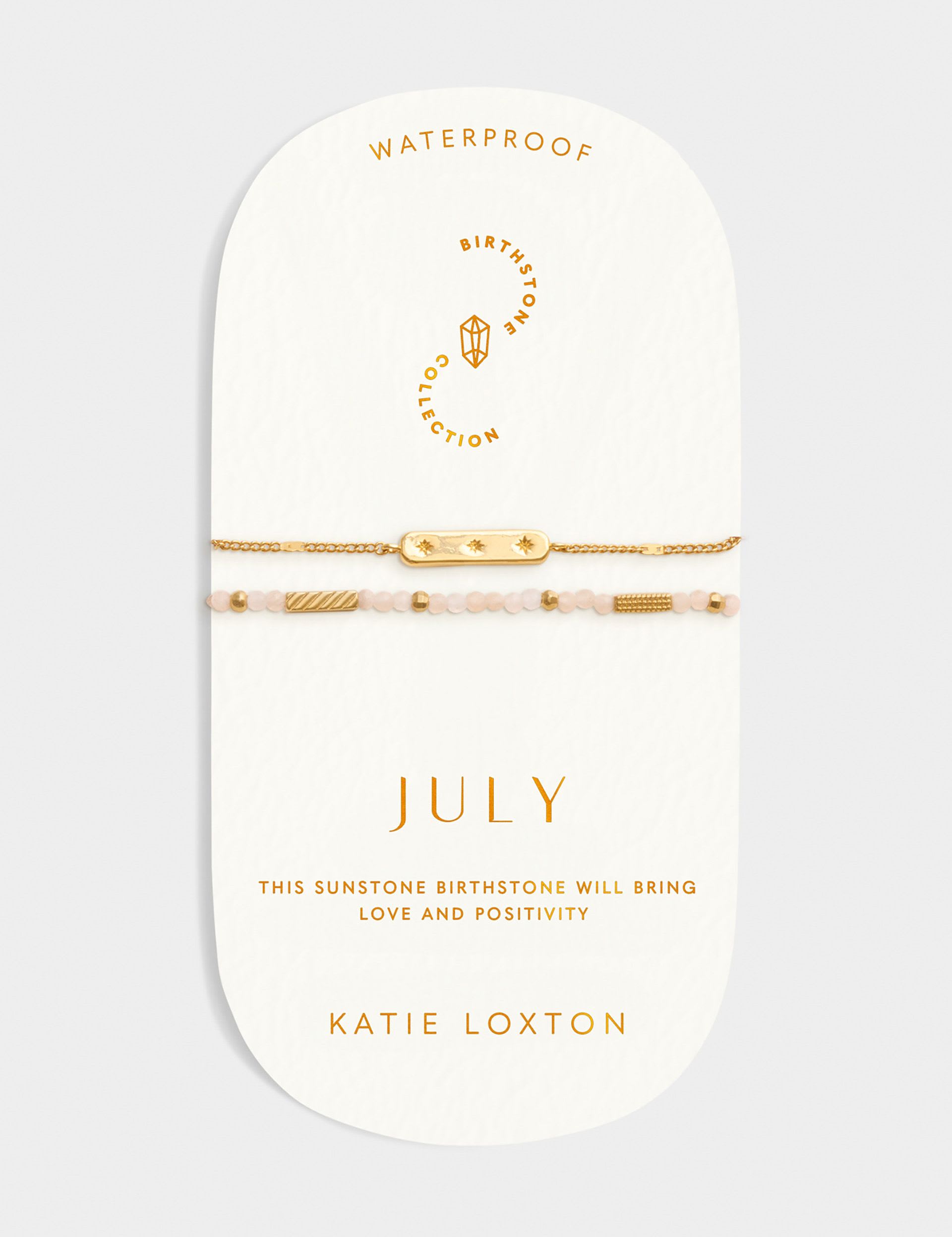 Katie Loxton waterproof birthstone bracelet with sunstone (British brand)