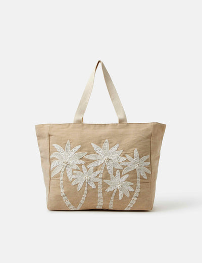 M&S Accessorize Jute Rich Palm Tree Embroidery Beach Bag- Buy online at McGrocer