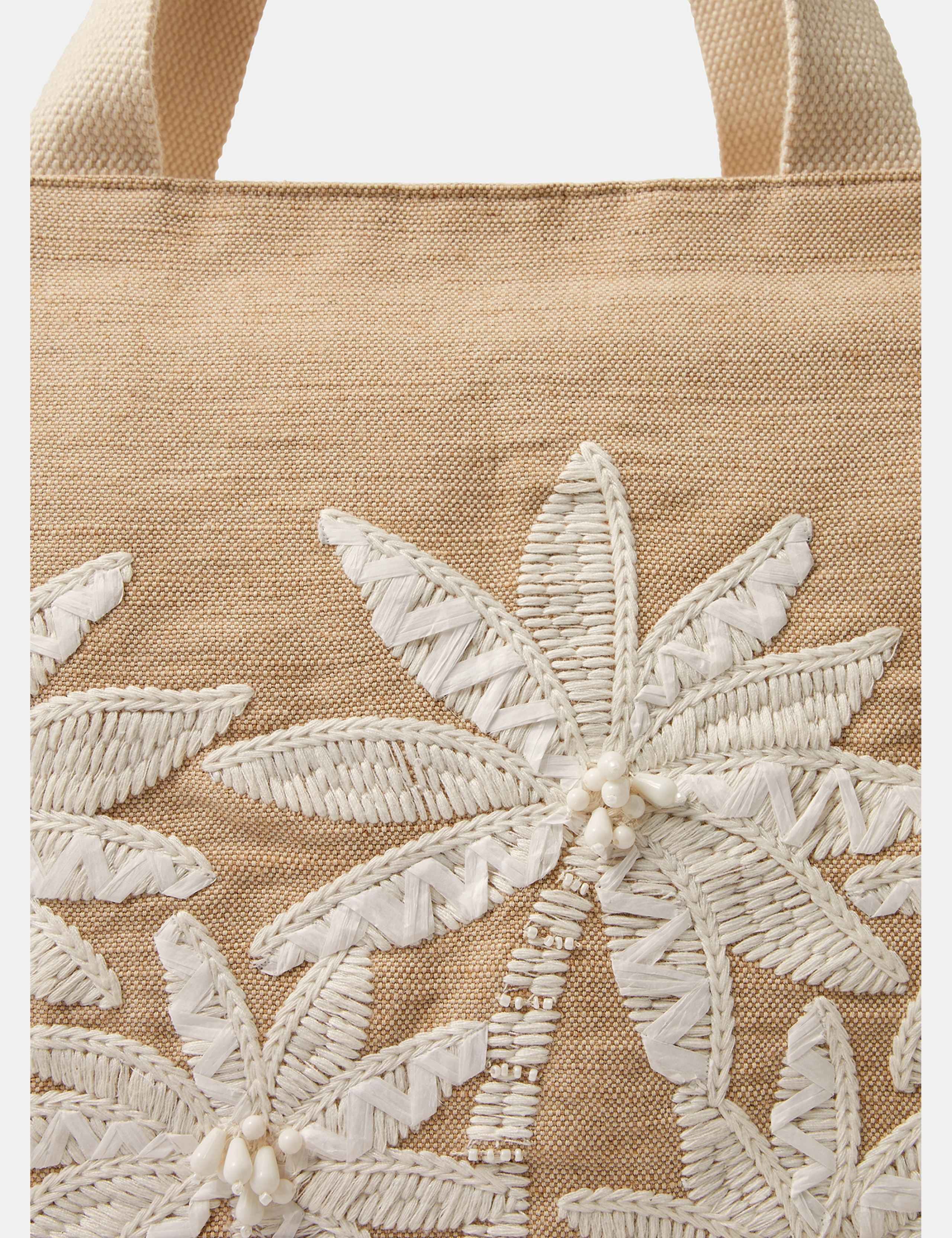 Accessorize jute beach bag with palm tree embroidery (British brand)