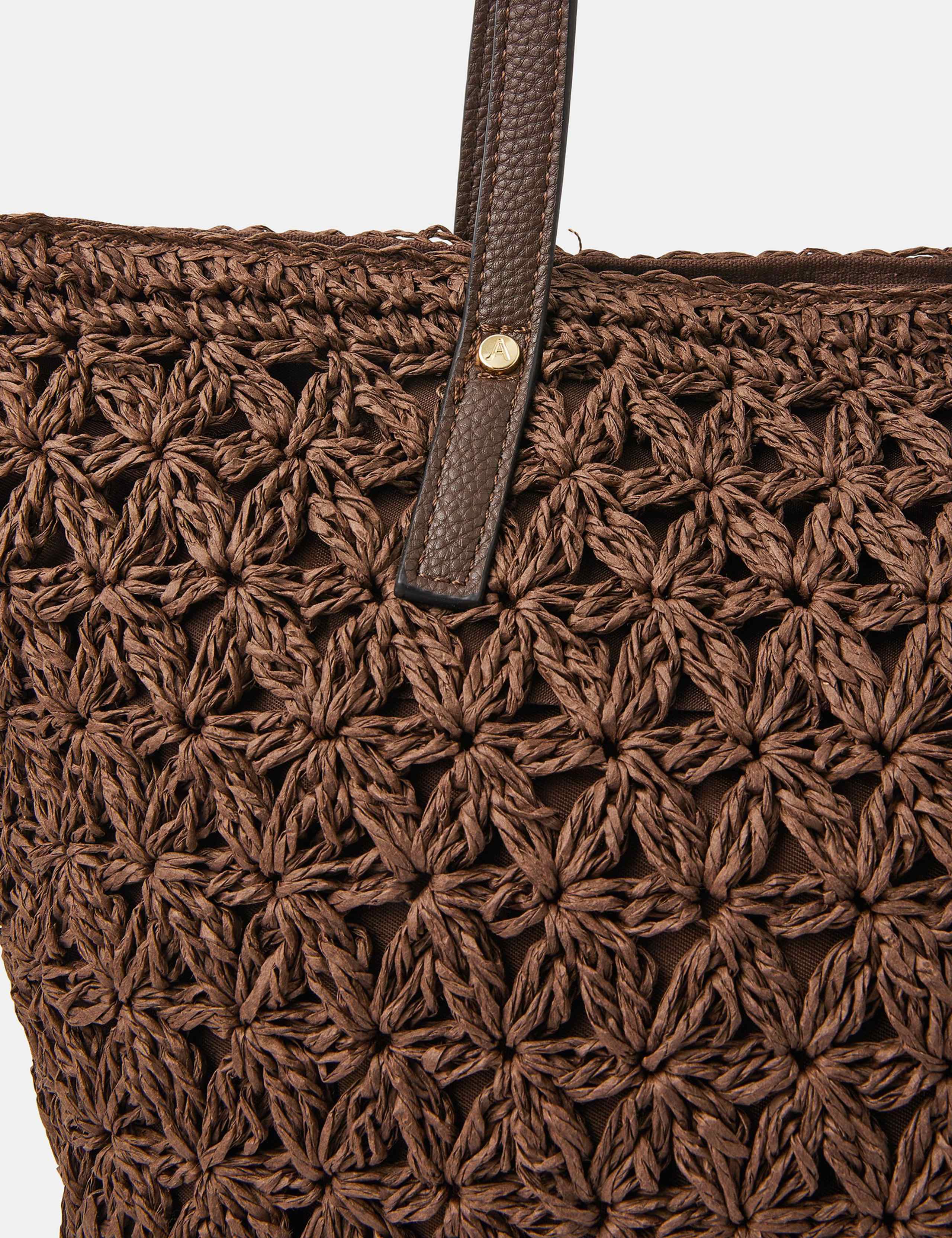 Accessorize jute shoulder bag with brown straps - British product