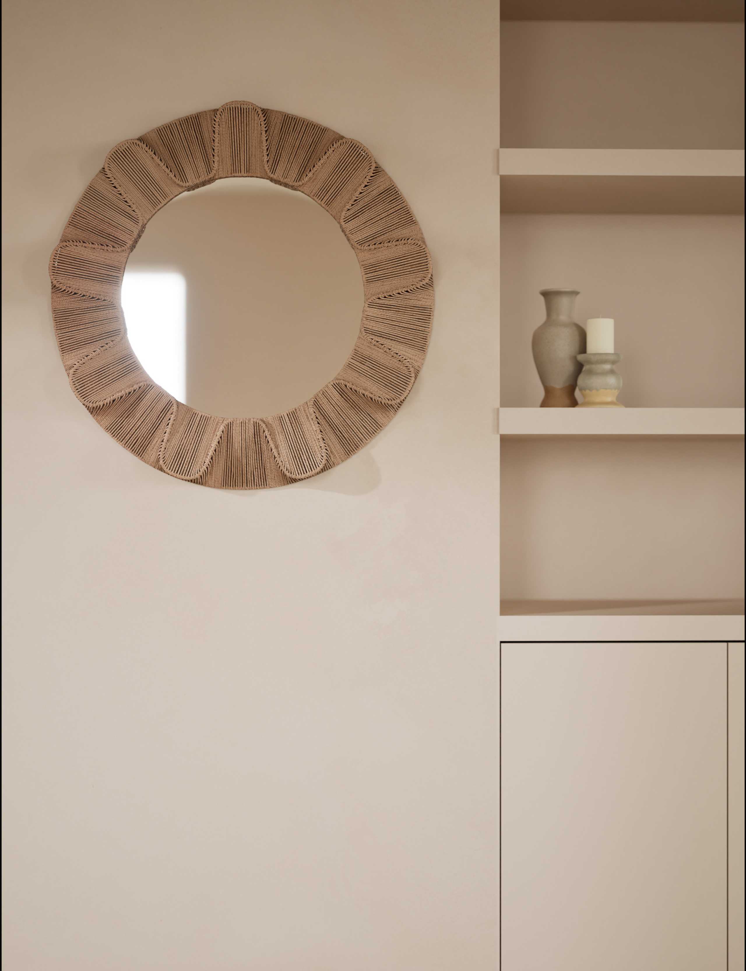 Jute string round mirror 82cm - British product