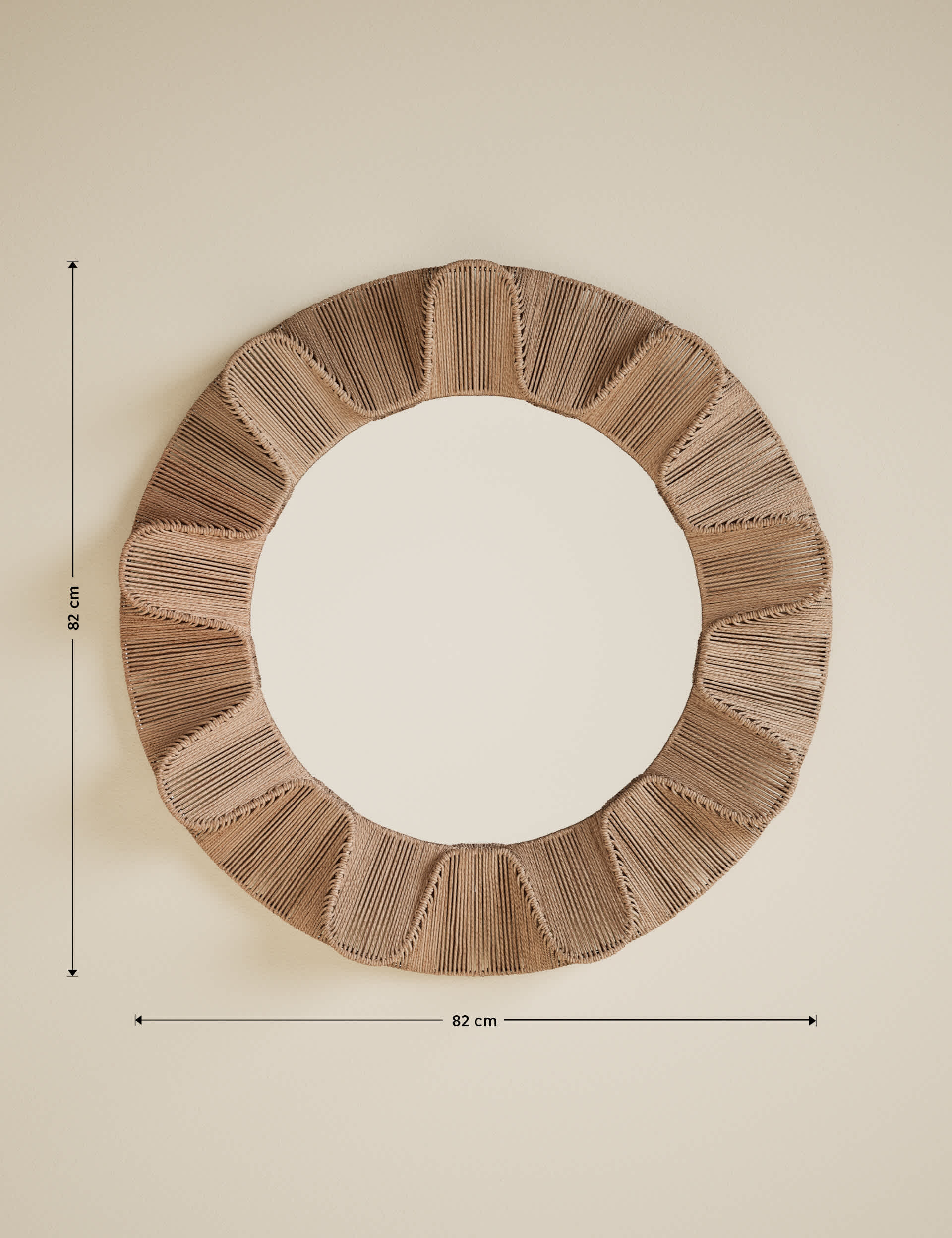 Jute string round mirror 82cm - British product