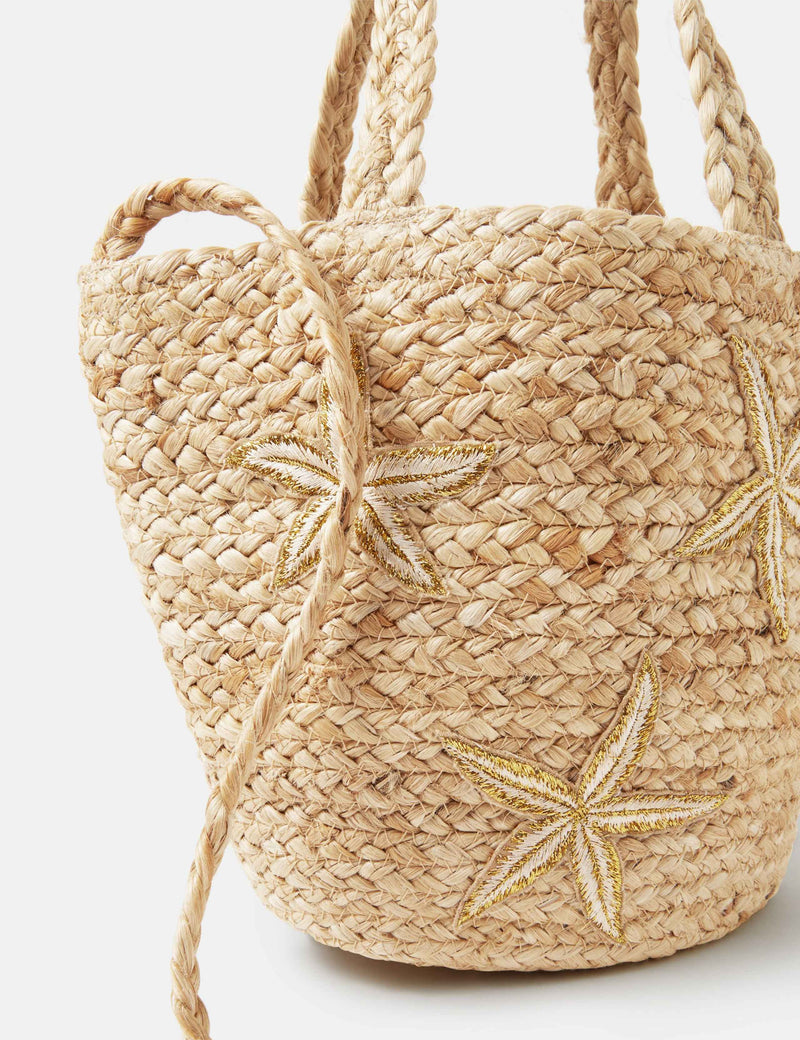 Accessorize jute tote bag with starfish pattern (British brand)