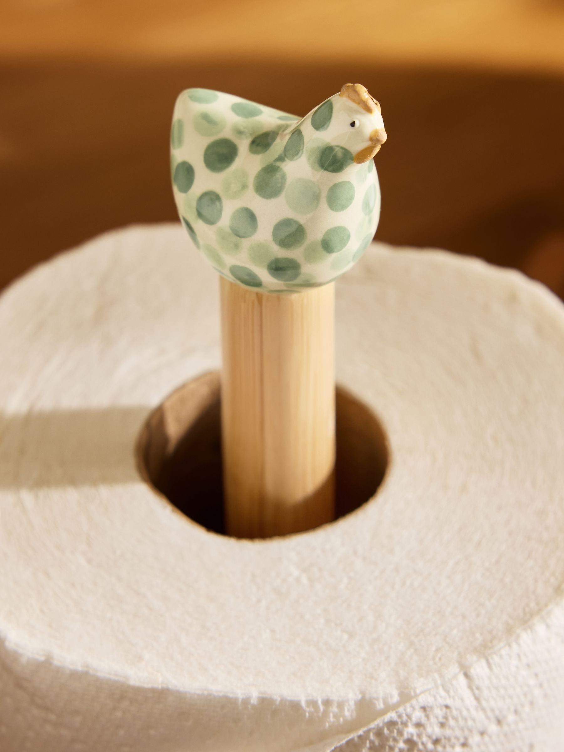 Sage green ceramic chicken kitchen roll holder (British brand)