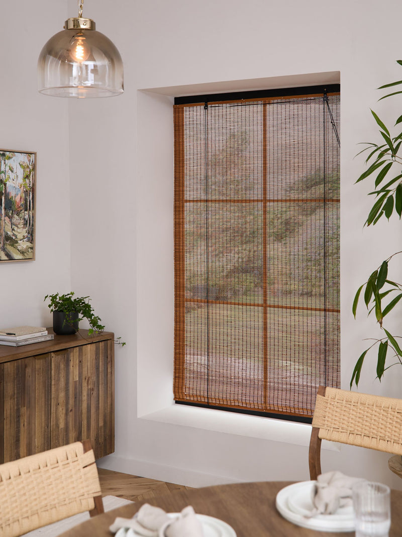 Bamboo roller blind natural black ready made - UK version