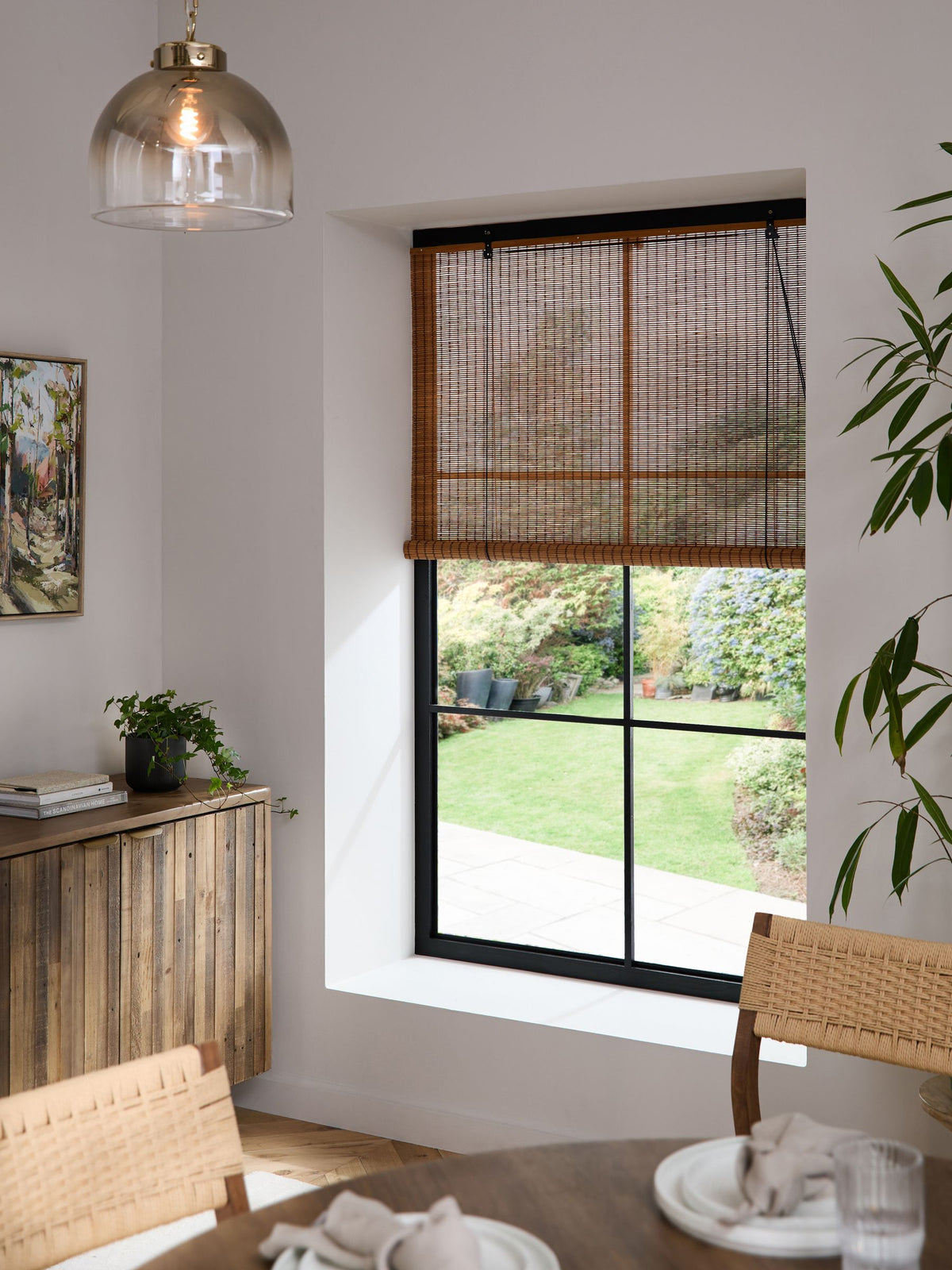 Bamboo roller blind natural black ready made - UK version