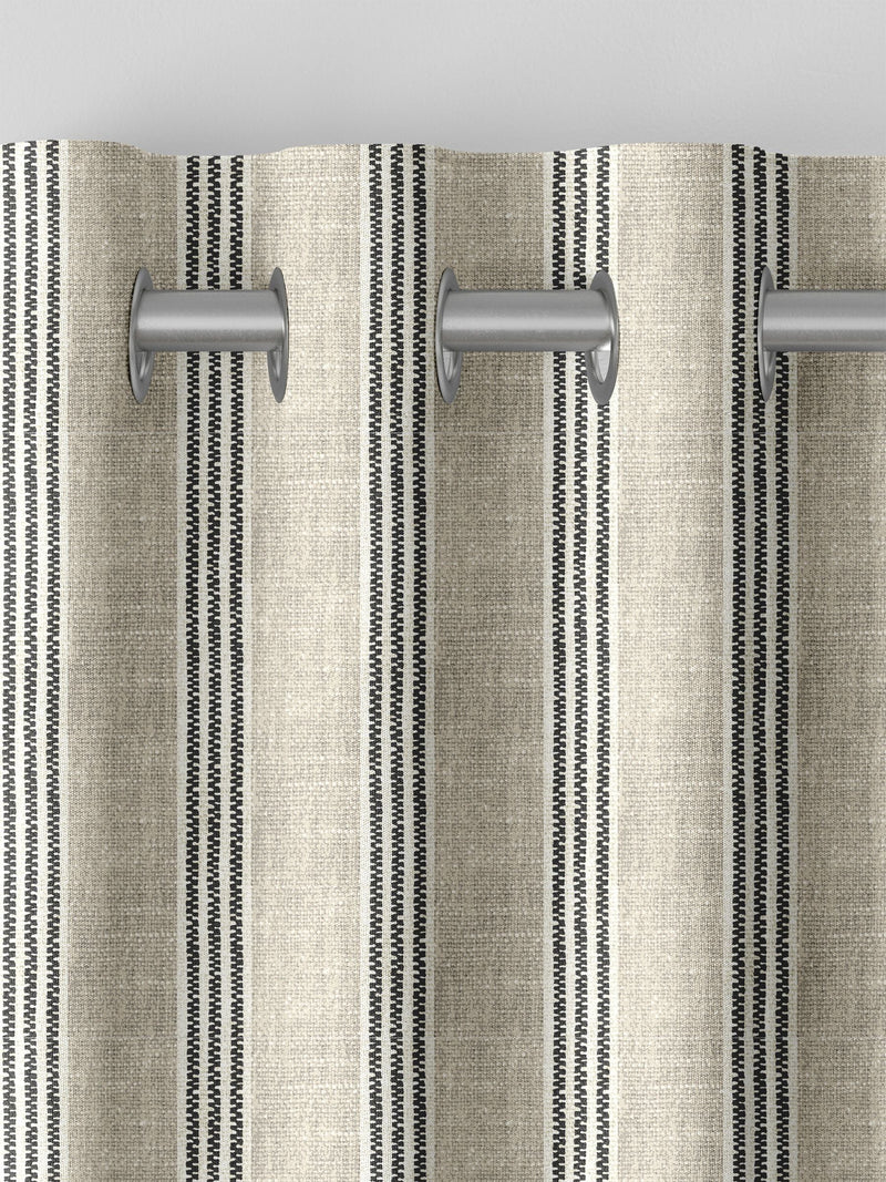 Emily Bond curtains charcoal George stripe print, UK version