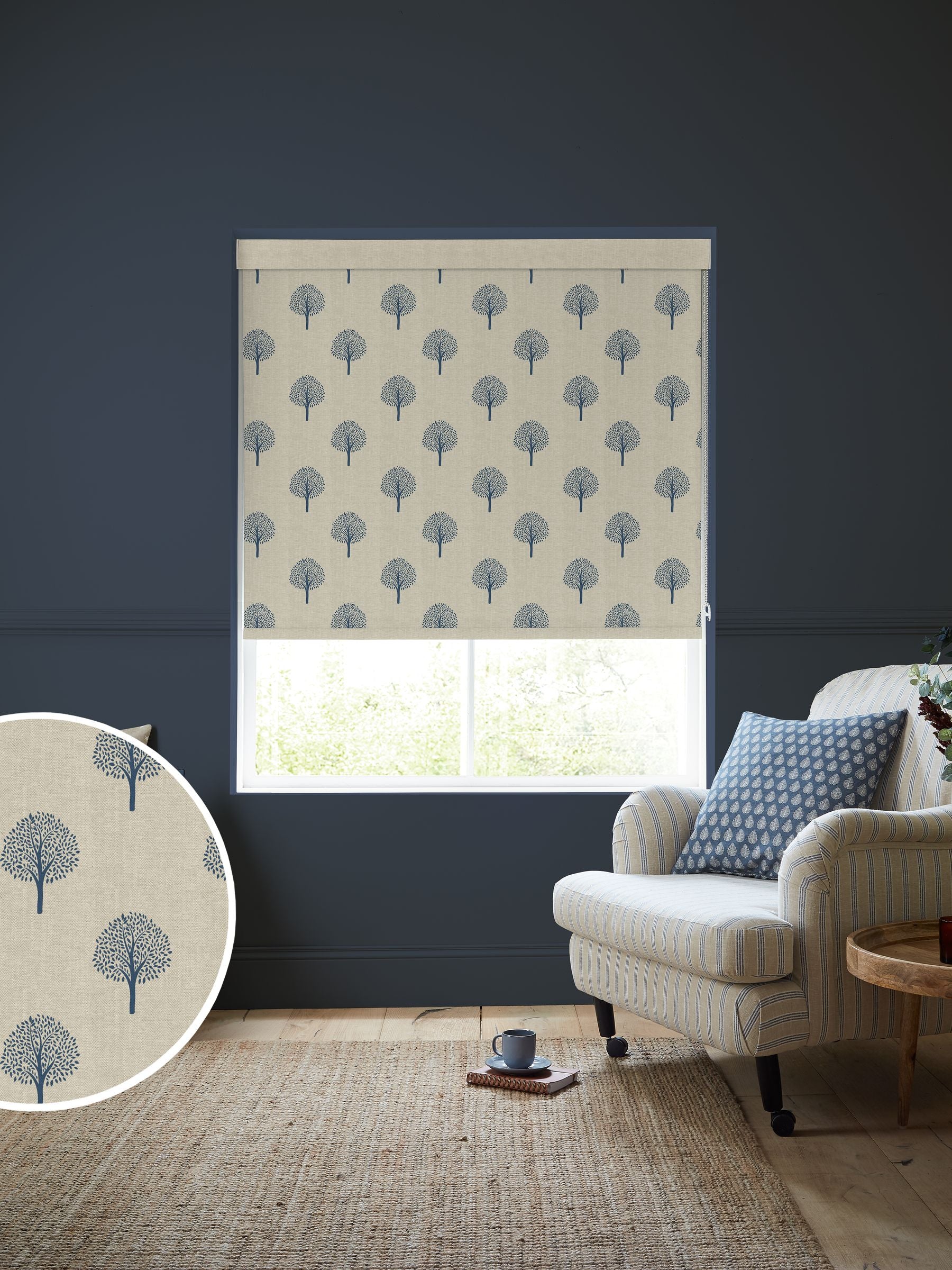Emily Bond Blue Yew Tree roller blind, UK version