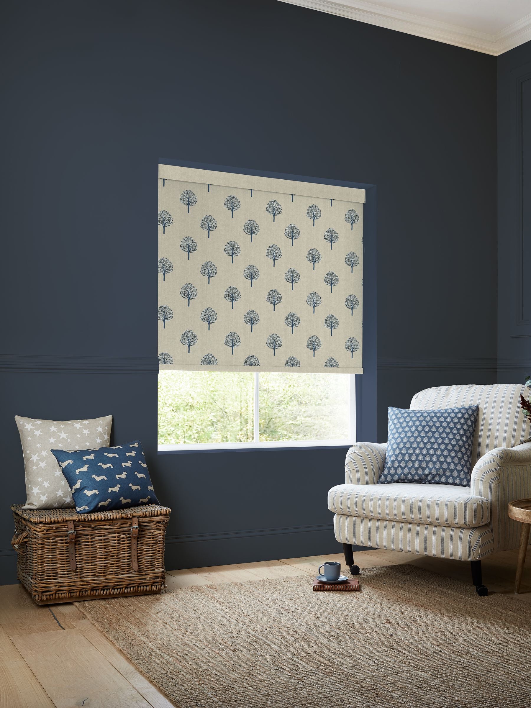 Emily Bond Blue Yew Tree roller blind, UK version