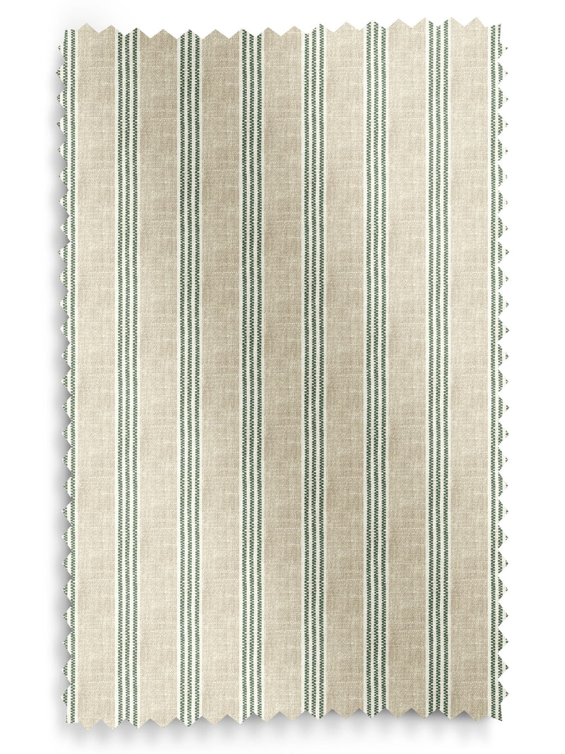 Emily Bond fern green George stripe roller blind, imported from the UK
