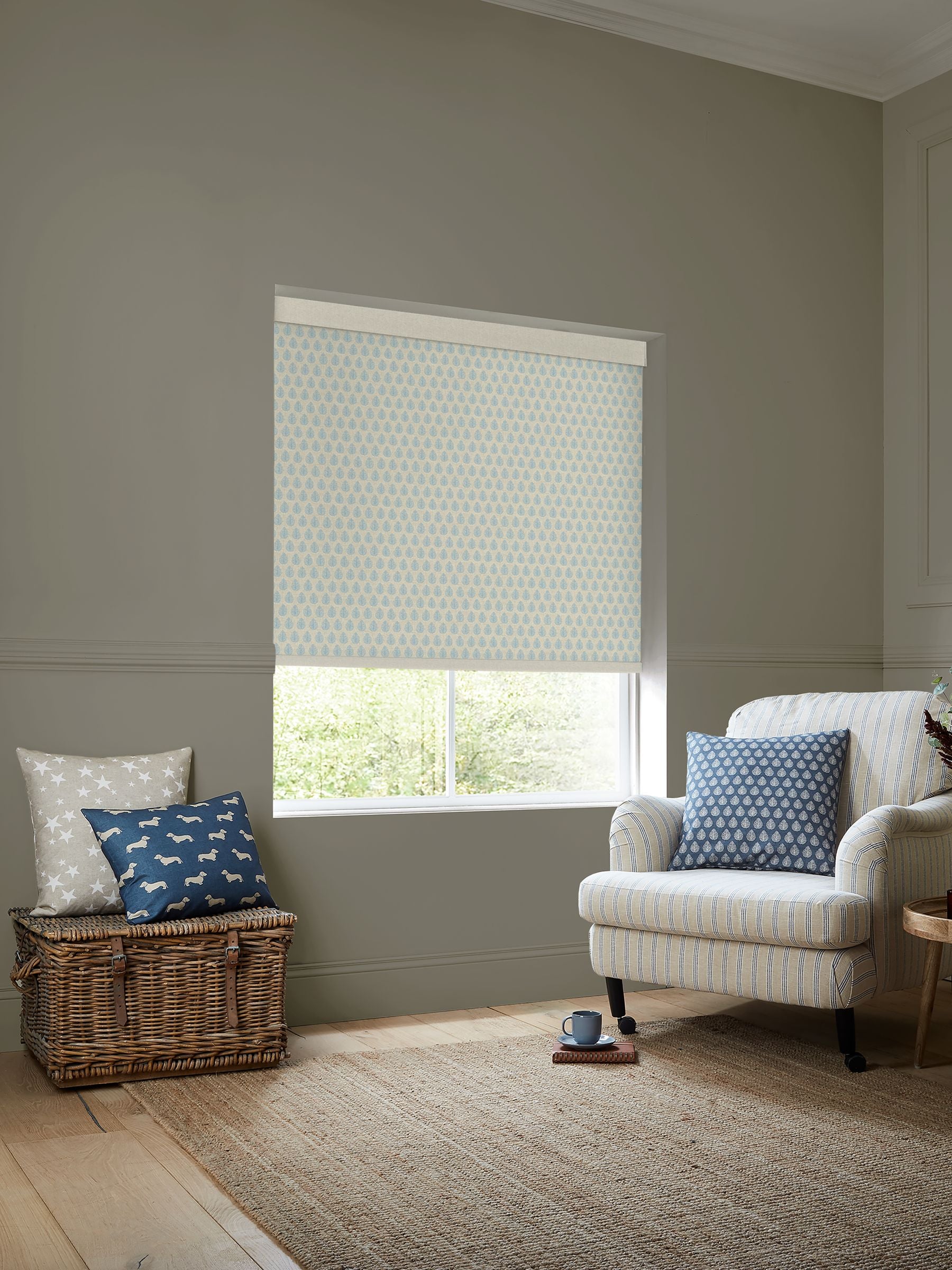 Emily Bond roller blind Sky Blue Jaipur, imported from the UK