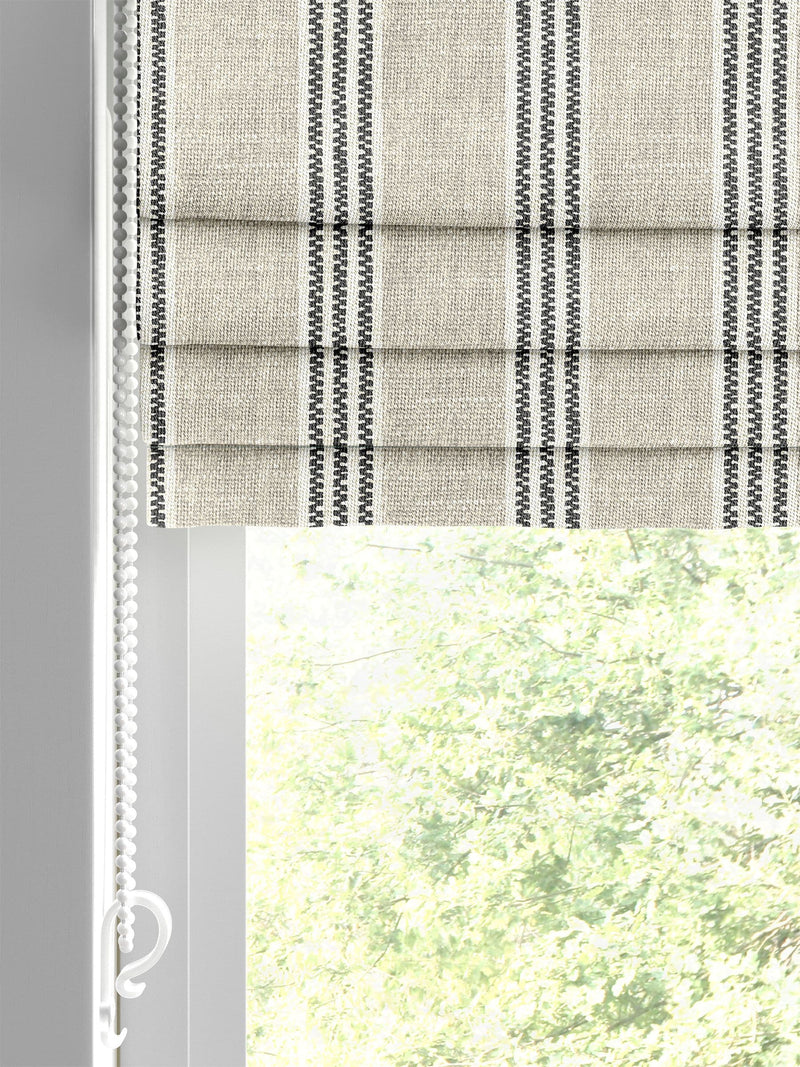 Emily Bond roman blind charcoal grey printed stripe, imported from the UK