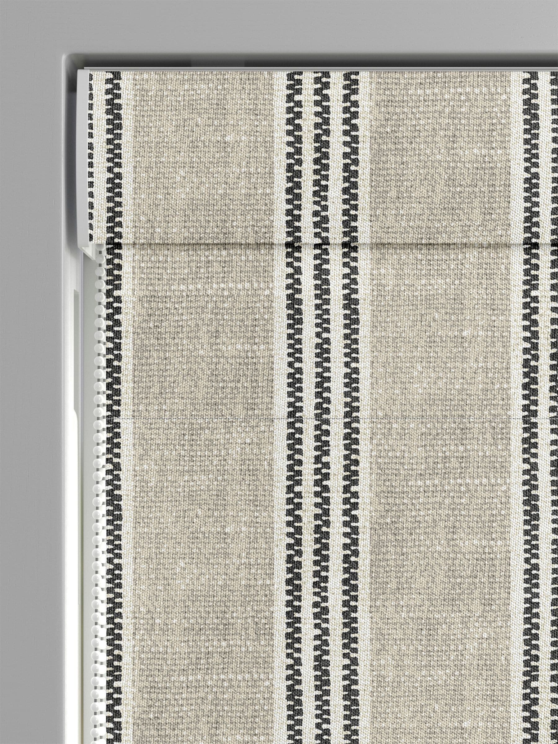 Emily Bond roman blind charcoal grey printed stripe, imported from the UK