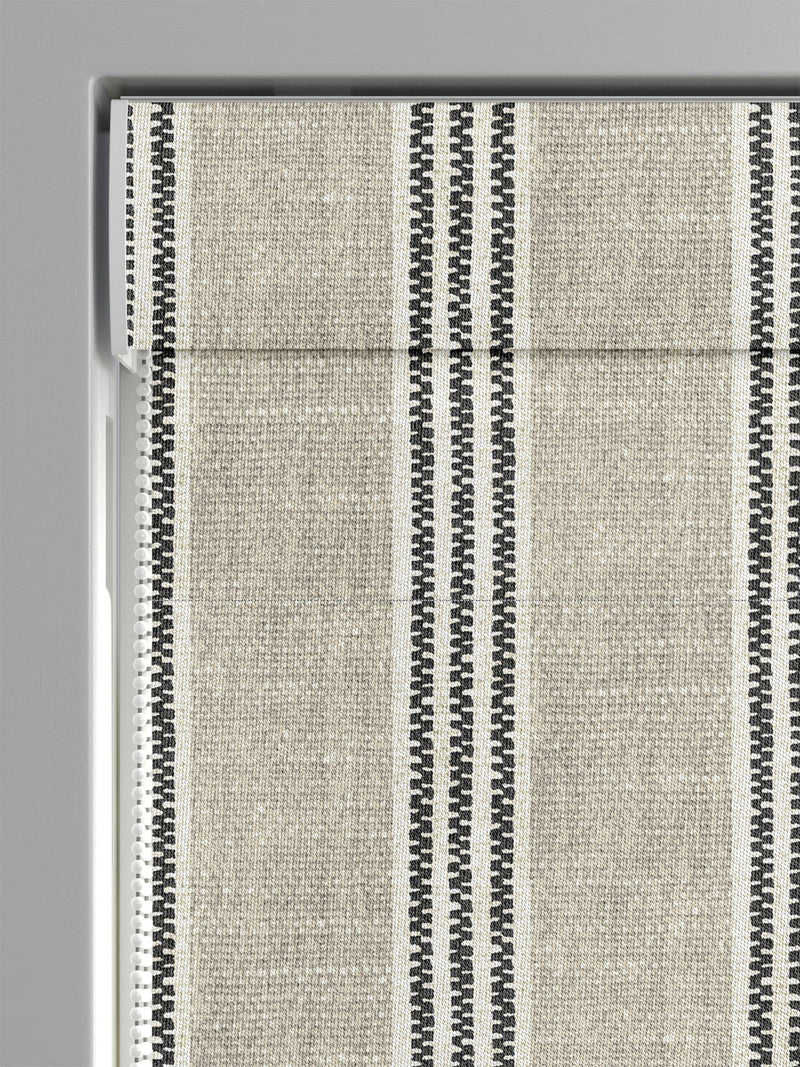 Emily Bond roman blind charcoal grey printed stripe, imported from the UK