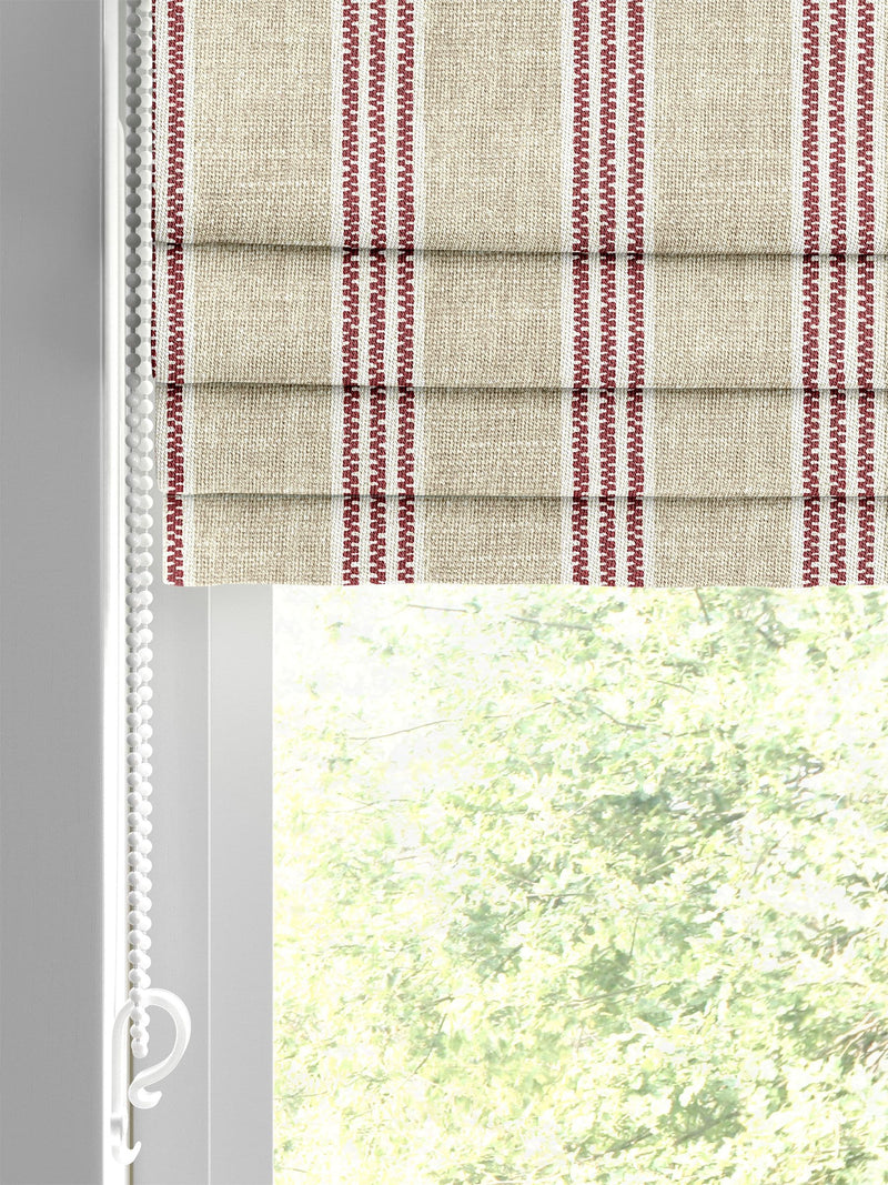 Emily Bond red George printed stripe roman blind 100% cotton, UK version