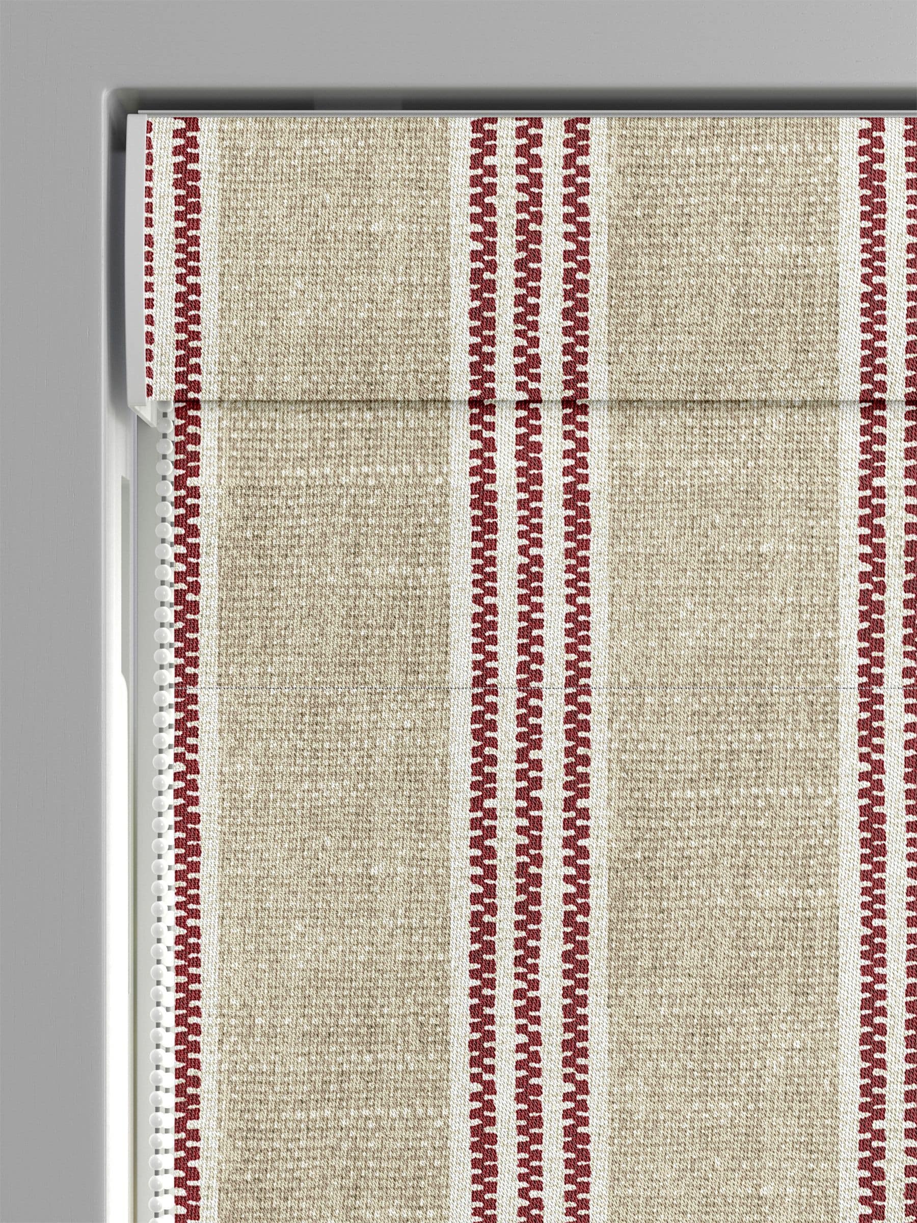 Emily Bond red George printed stripe roman blind 100% cotton, UK version