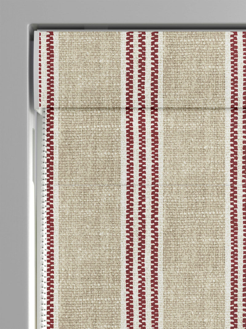 Emily Bond red George printed stripe roman blind 100% cotton, UK version