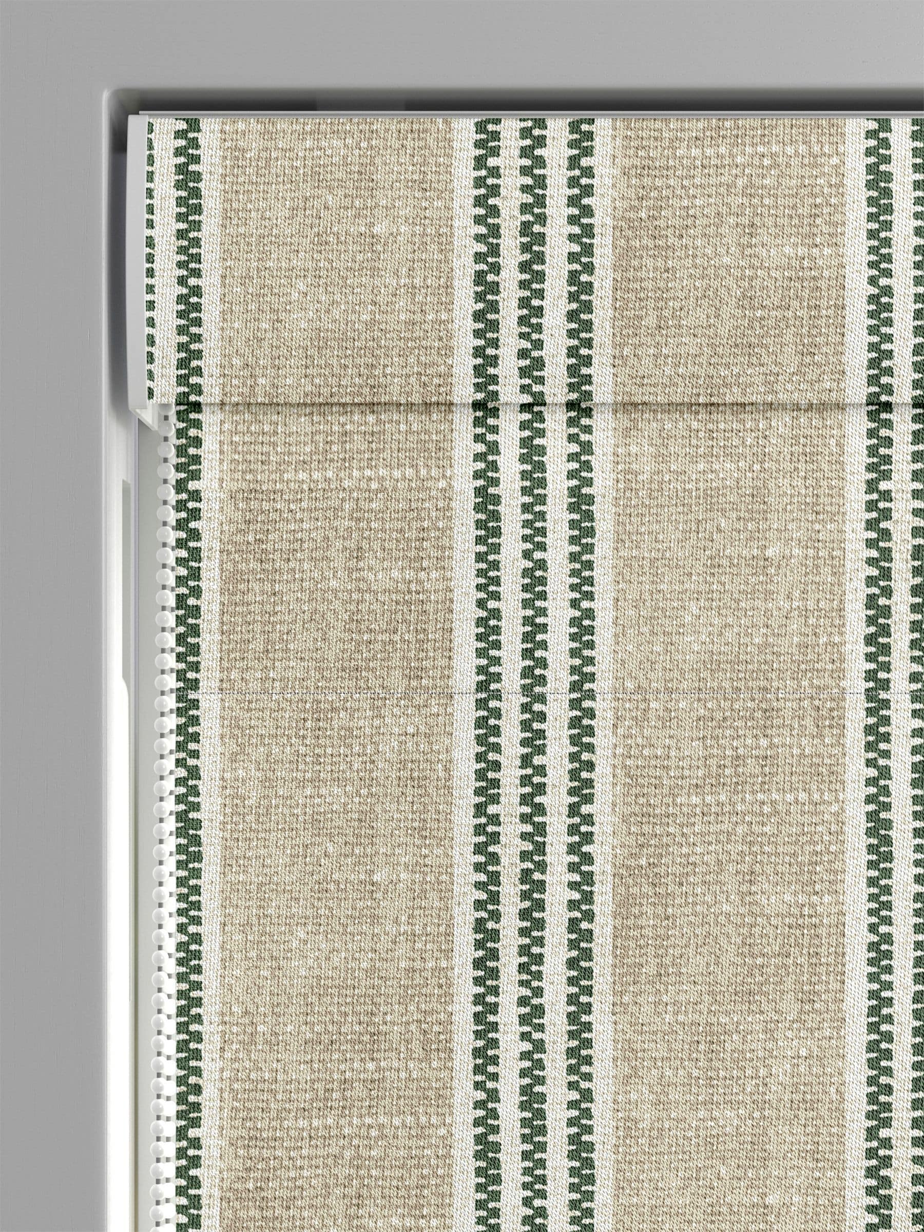 Emily Bond fern green George roman blind, imported from the UK