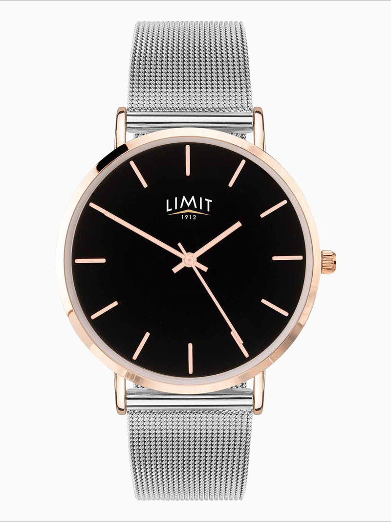 Limit silver tone analogue watch 38mm with mesh strap, imported from the UK
