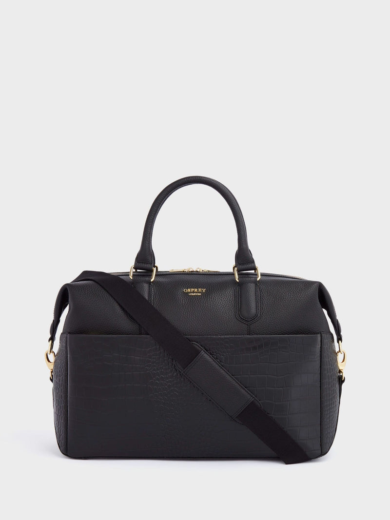 Osprey London Kellie weekender bag in black grainy hide, imported from the UK