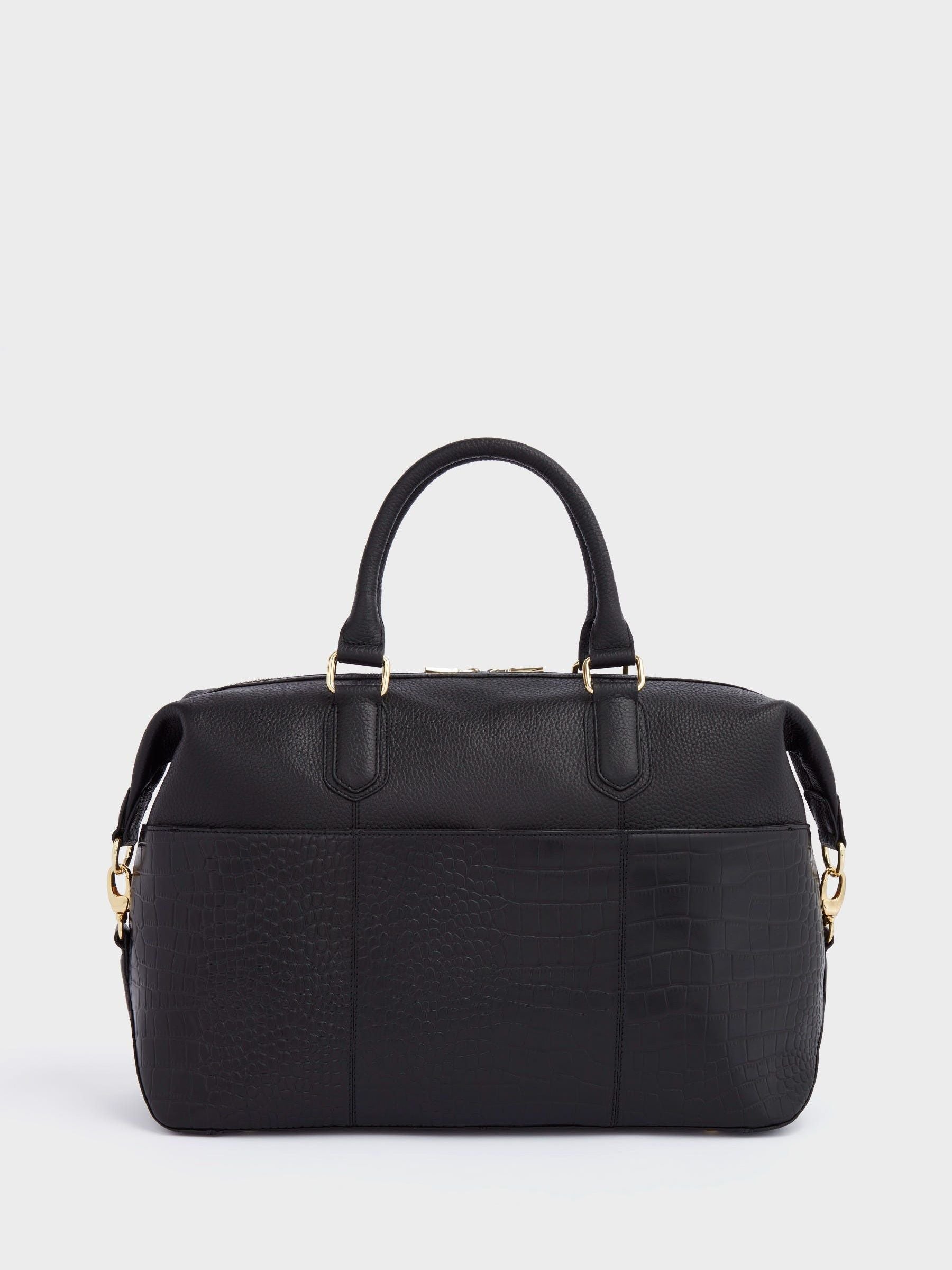 Osprey London Kellie weekender bag in black grainy hide, imported from the UK