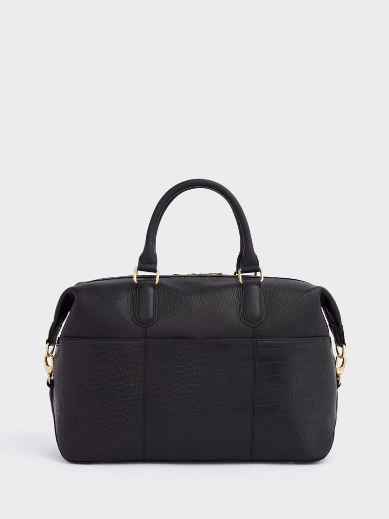Osprey London Kellie weekender bag in black grainy hide, imported from the UK