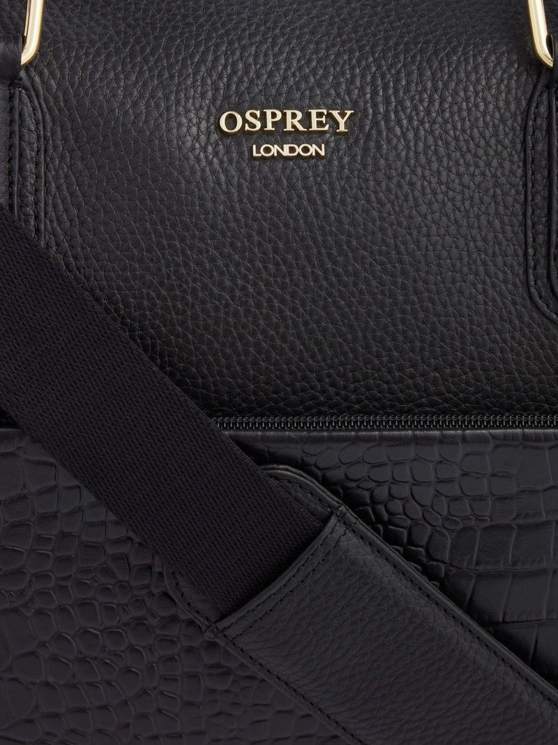 Osprey London Kellie weekender bag in black grainy hide, imported from the UK