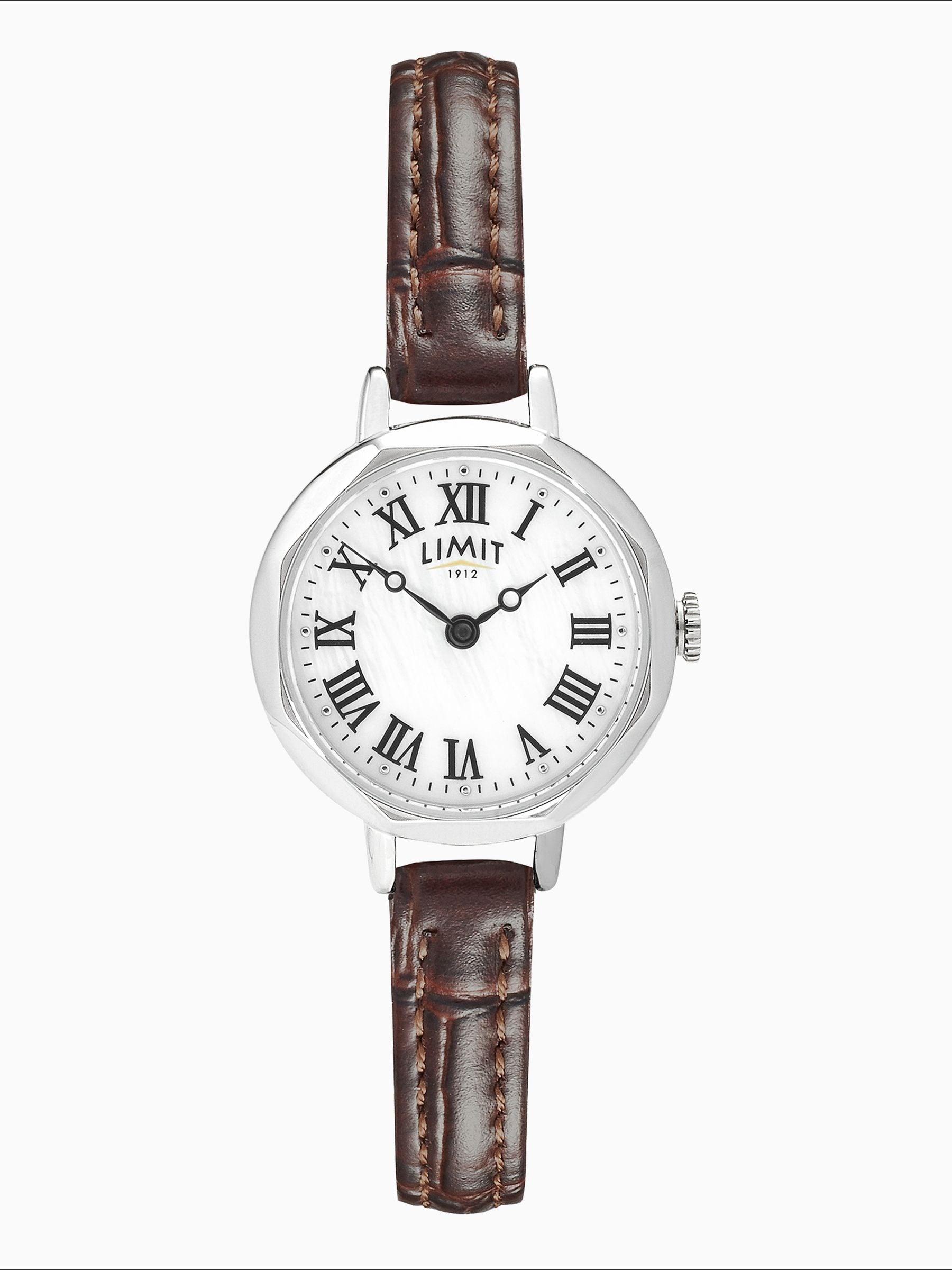 Limit ladies octagonal watch 26mm silver case brown strap, imported from the UK