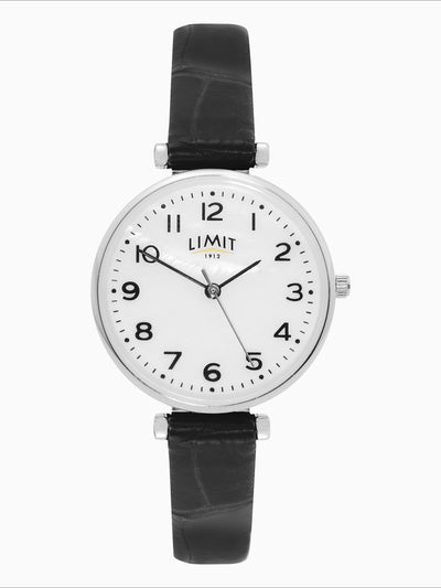 Next Limit Women's Analogue Watch - 30mm Silver Case with Black PU Strap- Buy online at McGrocer