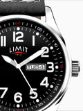 Limit Pilot watch 43mm silver case black dial black strap (British brand)