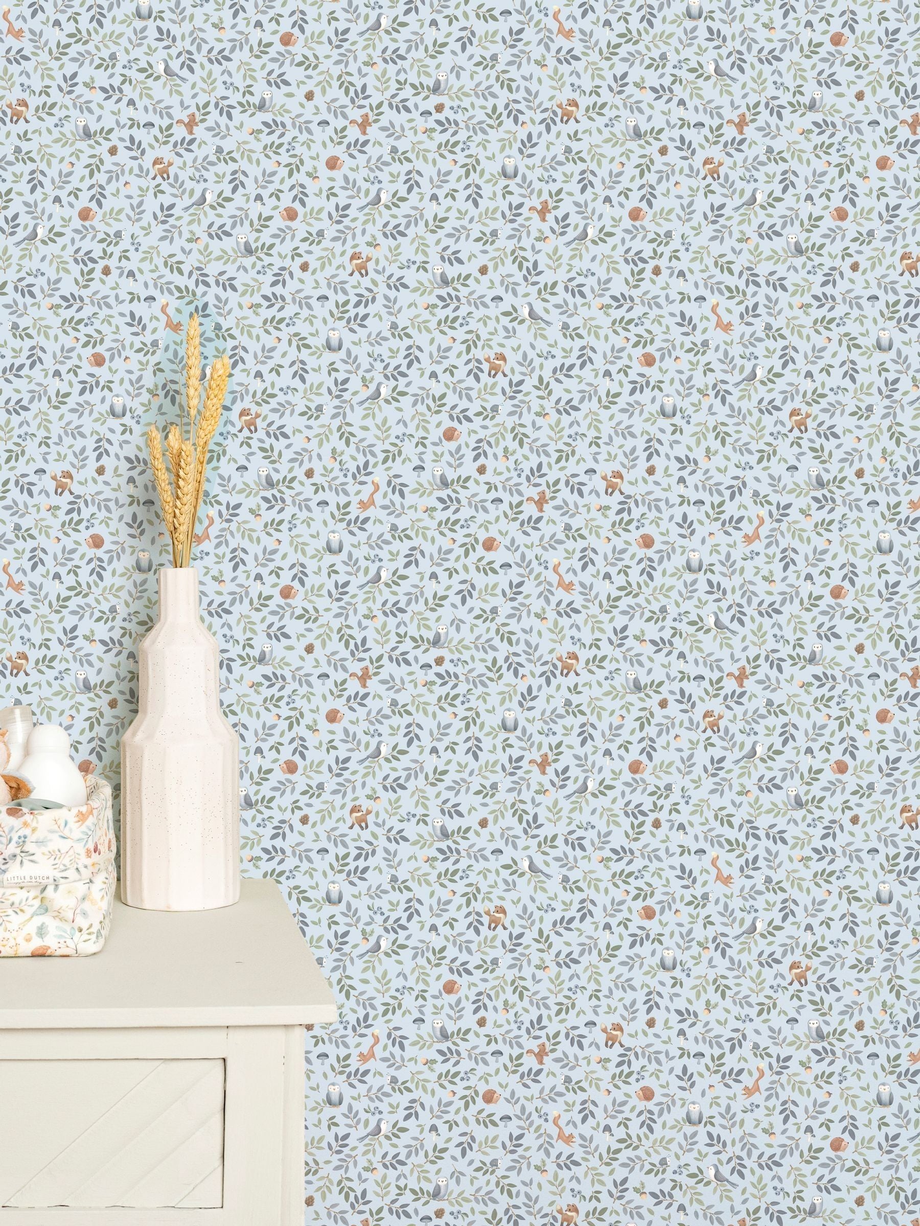 Little Dutch blue green forest adventure wallpaper A4 sample - British product