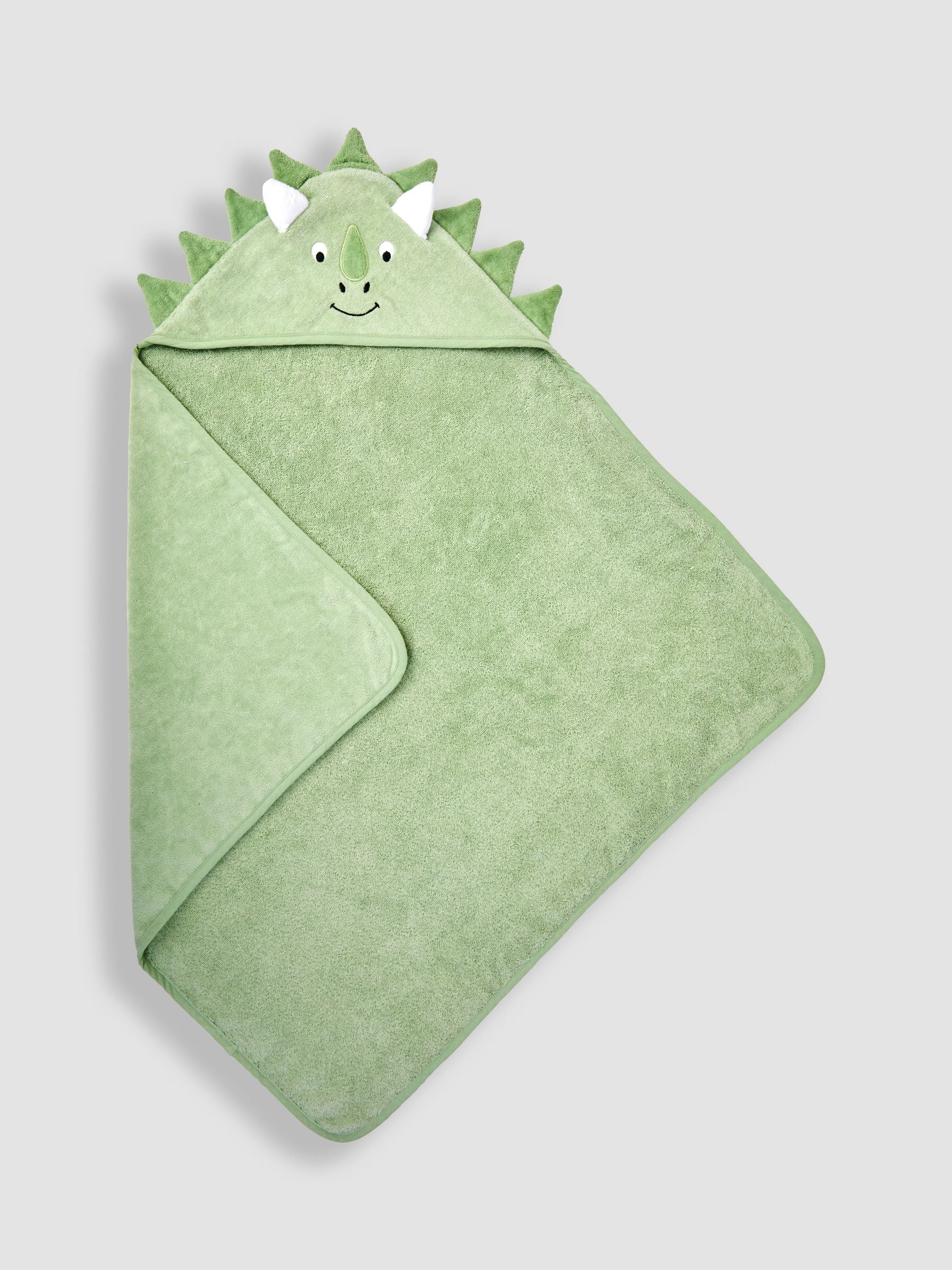 JoJo Maman Bébé green dino character hooded towel 75x75cm (British brand)