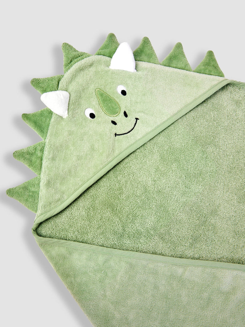 JoJo Maman Bébé green dino character hooded towel 75x75cm (British brand)