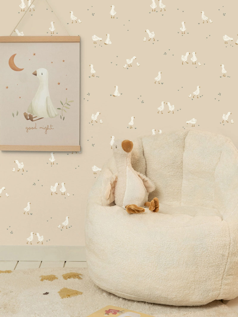 Little Dutch beige white goose A4 wallpaper sample (British brand)
