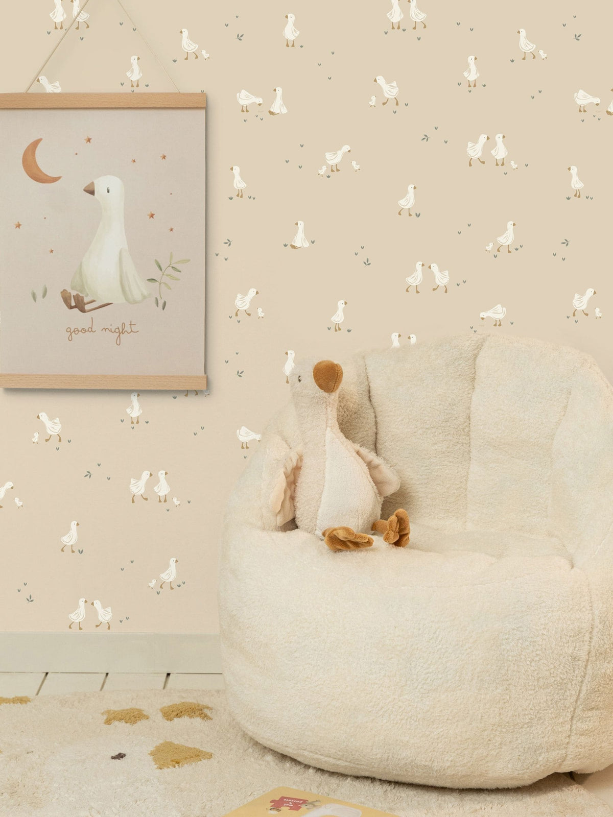 Little Dutch beige white goose A4 wallpaper sample (British brand)