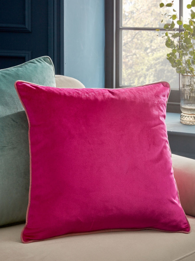 Dark Green Matte Velvet Contrast Pipe Cushion - 50 x 50cm