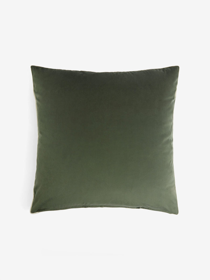 Cushion dark green matte velvet contrast pipe 50x50cm, imported from the UK