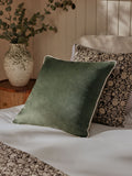 Cushion dark green matte velvet contrast pipe 50x50cm, imported from the UK