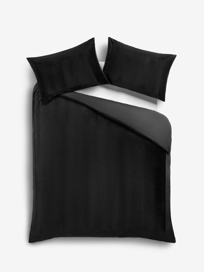 Next Madison Black Quilted Velvet Duvet Cover and Pillowcase Bedding Set- Buy online at McGrocer