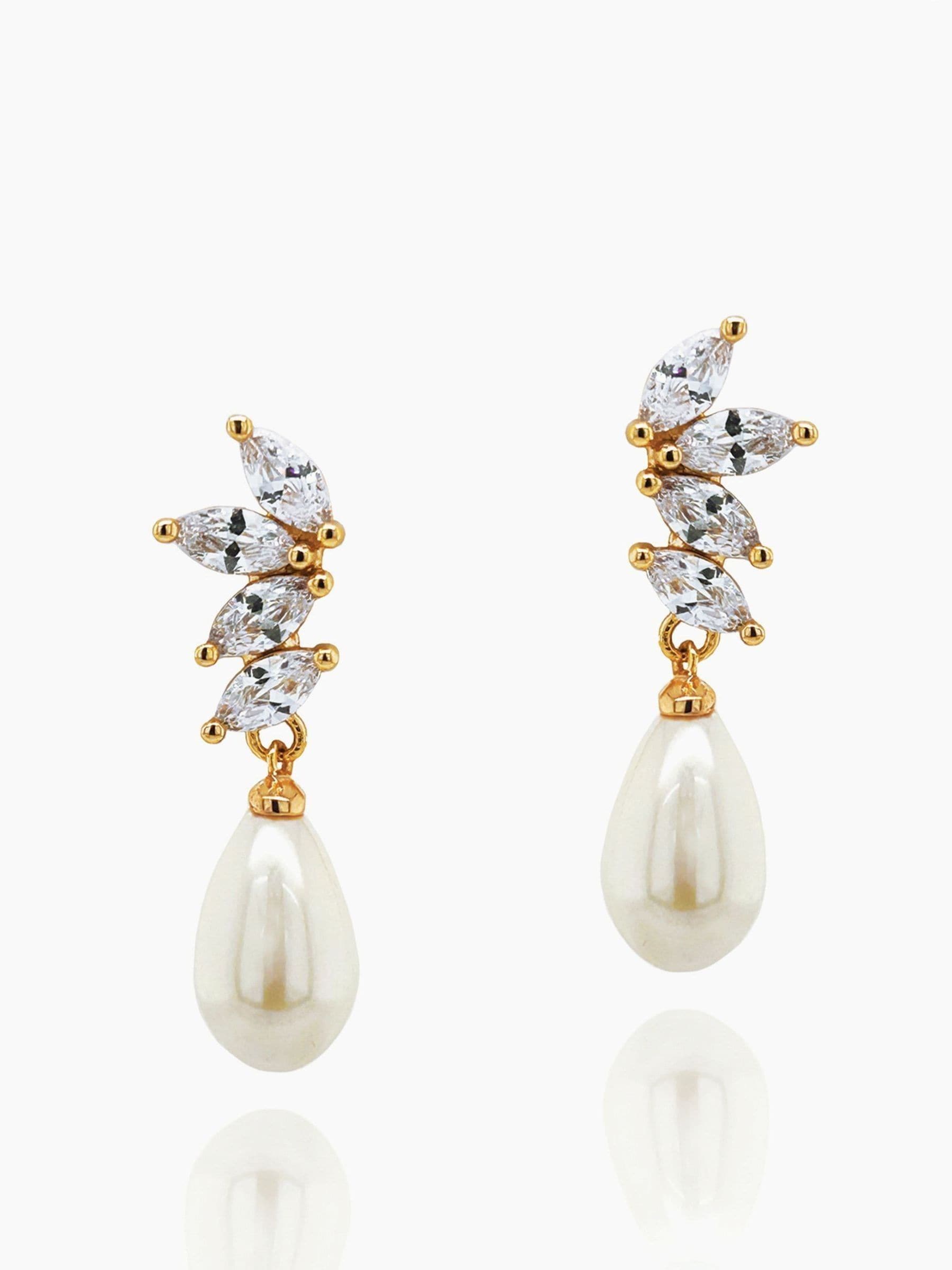 Ivory & Co gold crystal and pearl drop earrings 3.3cm, UK version