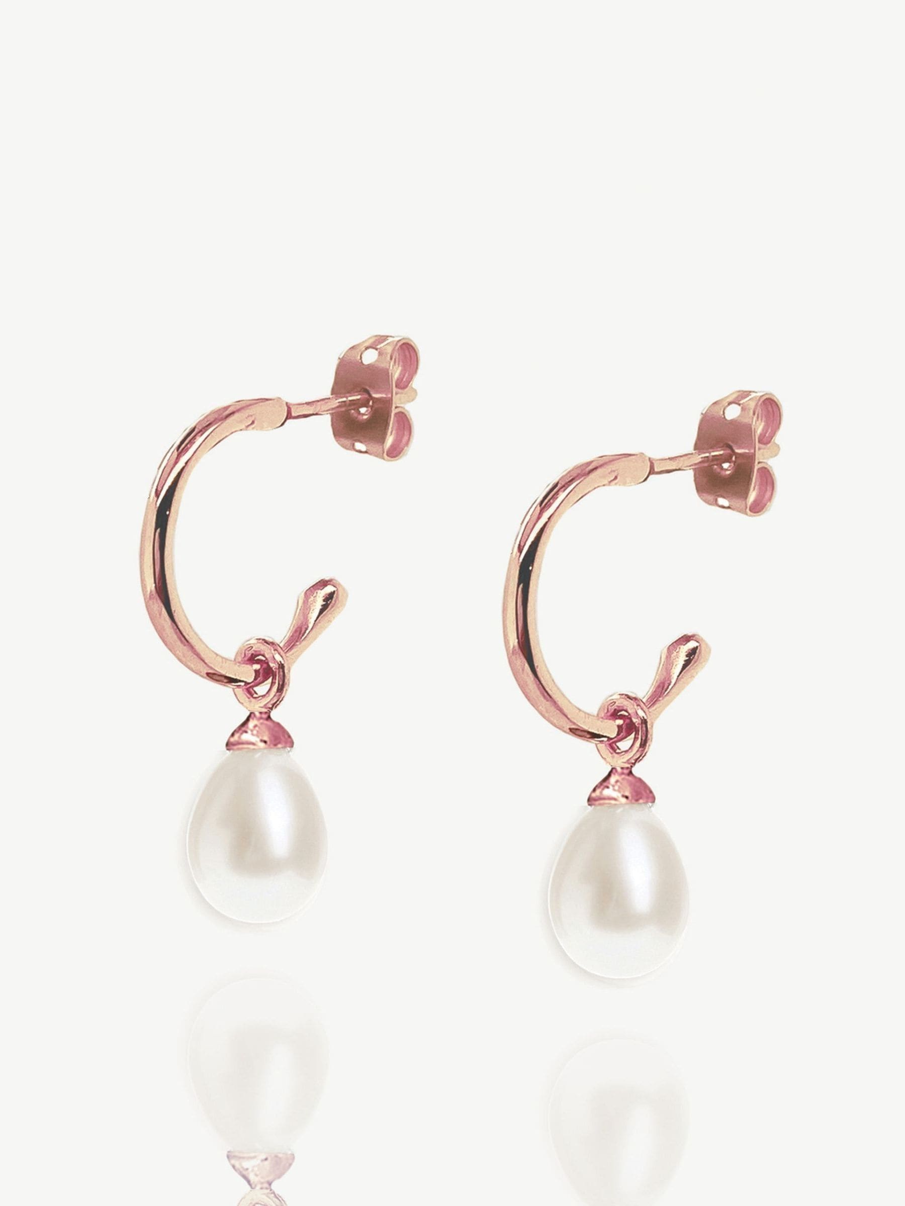 Ivory & Co rose gold pearl hoop earrings 2.7cm drop, UK version