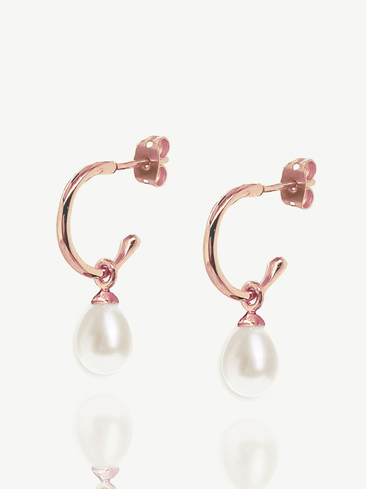 Ivory & Co rose gold pearl hoop earrings 2.7cm drop, UK version